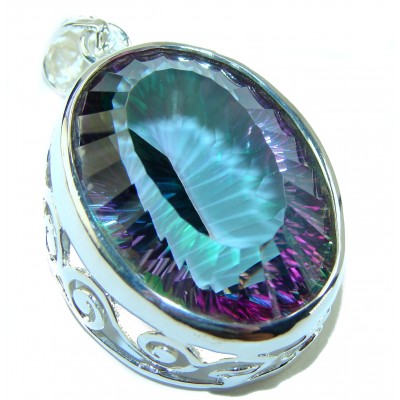 55.2 carat oval cut Mystic Aurora Topaz .925 Sterling Silver handcrafted Pendant