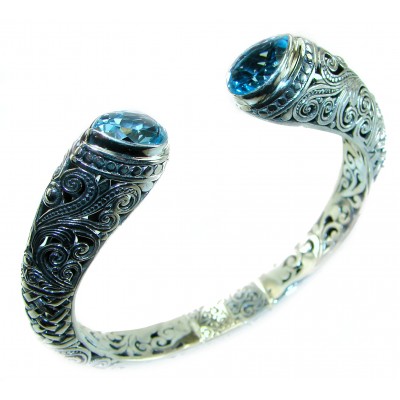 Bali Legacy 44.8 grams authentic Swiss Blue Topaz Floral Bracelet in .925 Sterling Silver