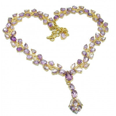 Lavish Lavender authentic Amethyst 14K Gold over .925 Sterling Silver Statement handcrafted necklace