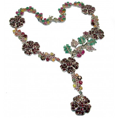 Blooming Garden authentic Multi - gems .925 Sterling Silver handcrafted necklace