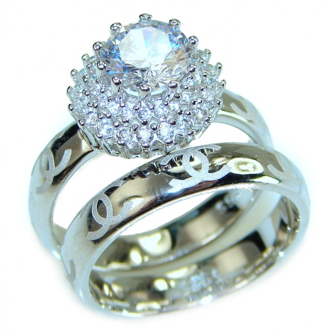 Luxurious White Topaz .925 Sterling Silver handcrafted stacked ring size 7 3/4
