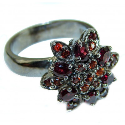 Genuine Garnet black rhodium over .925 Sterling Silver handmade ring size 8