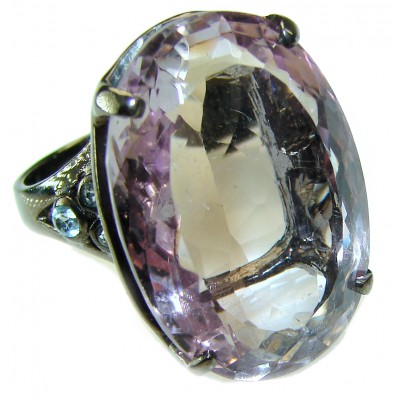 Large Spectacular 38.5 carat Pink Amethyst black rhodium over .925 Sterling Silver Handcrafted Ring size 8