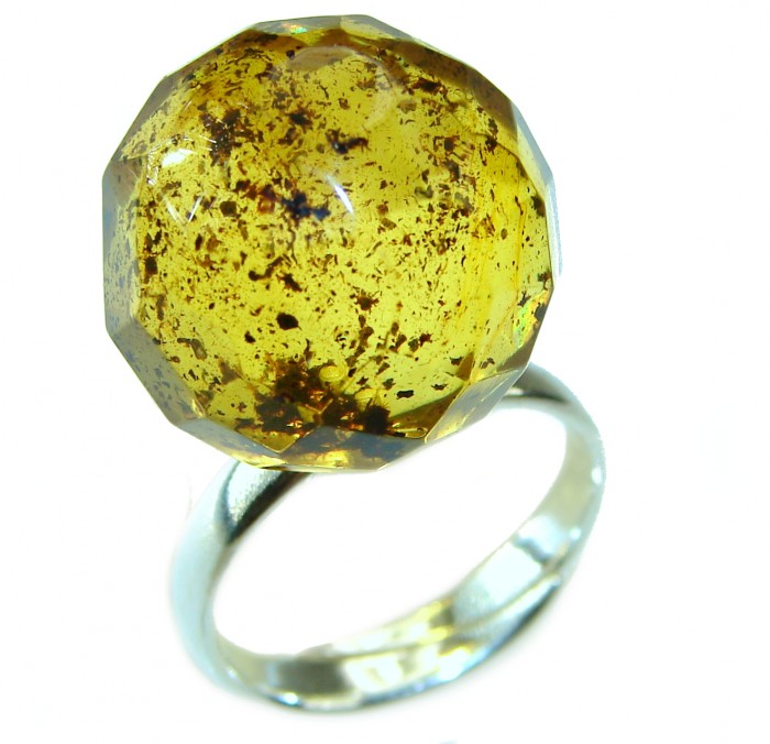 Modern Concept Natural faceted Baltic Amber .925 Sterling Silver ring s. 8 adjustable