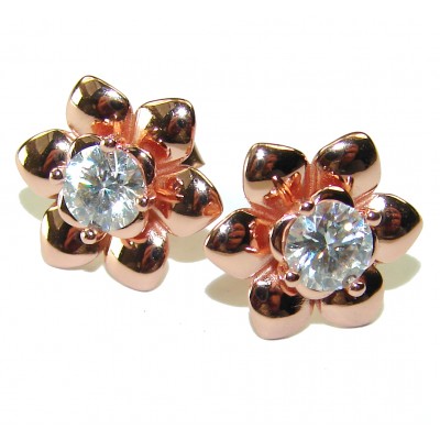 Posh White Flowers 14K Rose Gold over .925 Sterling Silver handcrafted Earrings