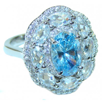 8.8 carat oval shape Swiss Blue Topaz .925 Sterling Silver handmade Ring size 7 1/4