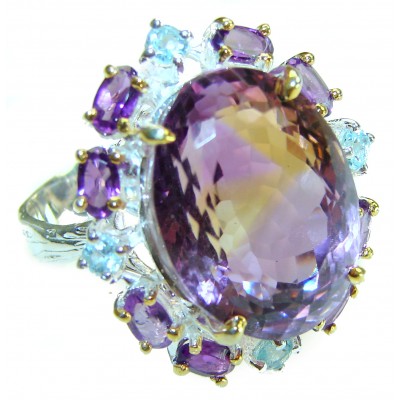 Huge 28.5 carat authentic Ametrine .925 Sterling Silver handcrafted Ring s. 8