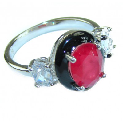 Very Unique Ruby black enamel .925 Sterling Silver handmade Ring size 7 1/2