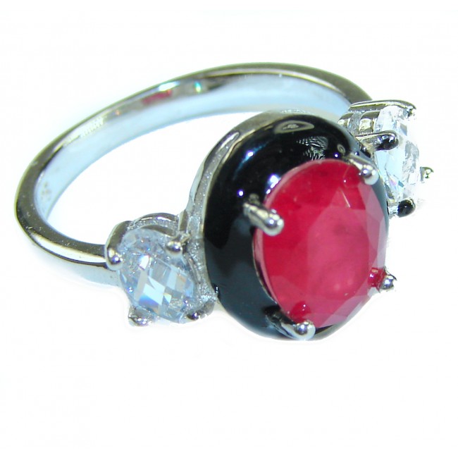Very Unique Ruby black enamel .925 Sterling Silver handmade Ring size 7 1/2