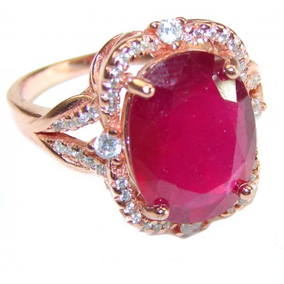 Carmen Lucia Red Topaz 14K Rose Quartz .925 Silver handcrafted Cocktail Ring s. 10 1/4