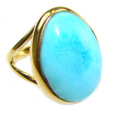 Precious Blue Larimar 18K Gold over .925 Sterling Silver handmade ring size 7