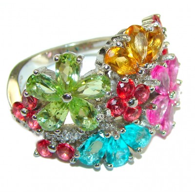 Tropical Beauty 10.5 carat multigems .925 Sterling Silver Handcrafted Ring size 7