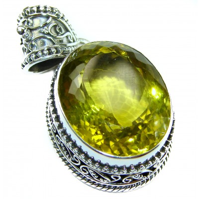 Cosmic Blast Oval cut flawless Lemon Quartz .925 Sterling Silver handcrafted pendant