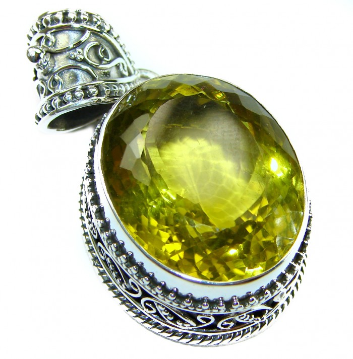 Cosmic Blast Oval cut flawless Lemon Quartz .925 Sterling Silver handcrafted pendant