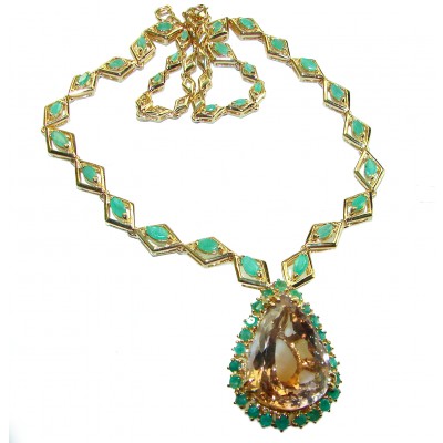 Outstanding Brazilian Lemotrine Emerald 14K Gold over .925 Sterling Silver handcrafted Statement necklace