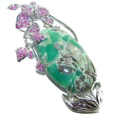 34.9 grams Great Beauty Chrysoprase .925 Sterling Silver handcrafted Pendant Brooch