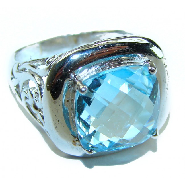 12.8 carat shape Swiss Blue Topaz .925 Sterling Silver handmade Ring size 7
