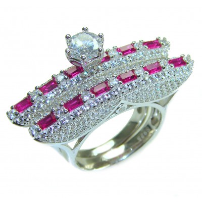 Extravaganza Large White Topaz Ruby .925 Sterling Silver brilliantly handcrafted stack up ring s. 7 1/2