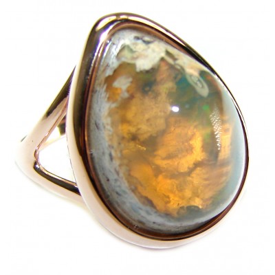 Smoky Mountains Natural Mexican Fire Opal 14K Gold over .925 Sterling Silver handmade ring size 8