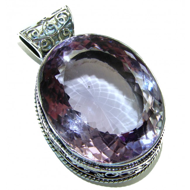 Cosmic Blast Best quality 33.5 grams Oval cut Genuine Pink Amethyst .925 Sterling Silver handcrafted pendant