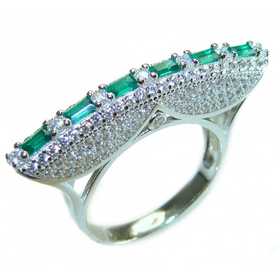 Large Emerald .925 Sterling Silver brilliantly handcrafted ring s. 8