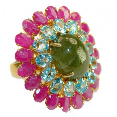 Brazilian Green Tourmaline 14K Gold over .925 Sterling Silver Perfectly handcrafted Ring s. 5