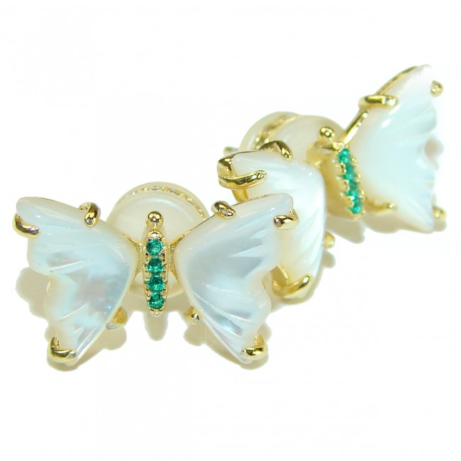 Precious butterflies Blister Pearl 14K Gold over .925 Sterling Silver handcrafted Earrings