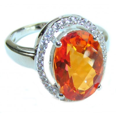 Golden Mystery Genuine Orange Sapphire .925 Sterling Silver Ring size 7 1/4