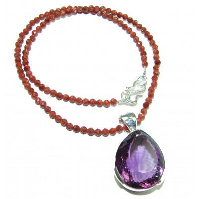 Pink Amethyst Red Sun Sitara .925 Sterling Silver handcrafted Statement necklace