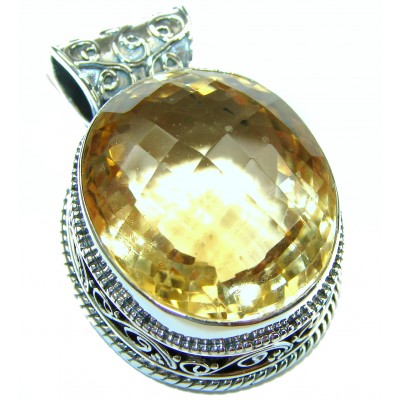 Cosmic Blast Oval cut flawless Lemon Quartz .925 Sterling Silver handcrafted pendant