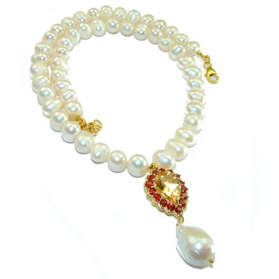 Precious 16 inches Long genuine Pearl 14K Gold over .925 Sterling Silver handcrafted Necklace