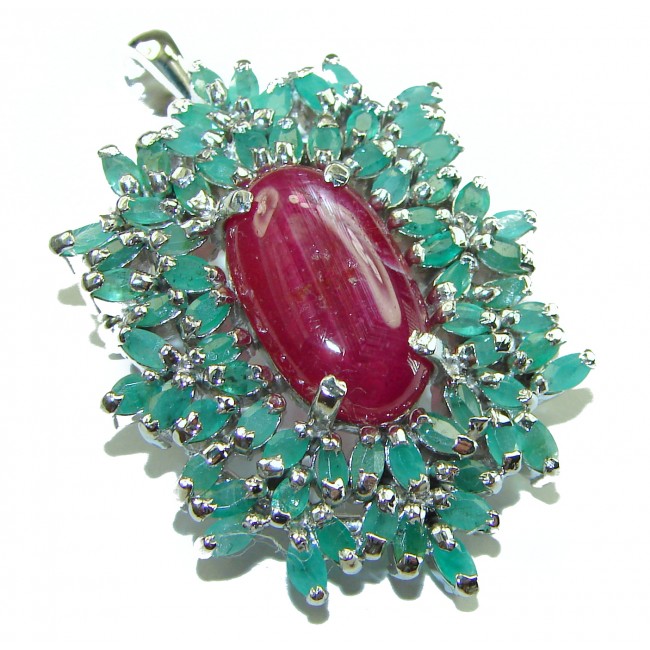 Excellent quality Genuine Ruby Emerald .925 Sterling Silver handmade Pendant - Brooch