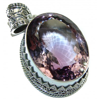 Cosmic Blast Best quality 36.5 grams Oval cut Genuine Pink Amethyst .925 Sterling Silver handcrafted pendant