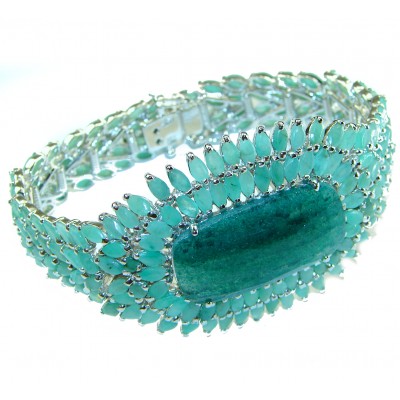 One of the kind Baquette cut authentic Emerald .925 Sterling Silver handmade Bracelet