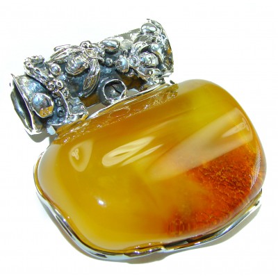 Prehistoric authentic Baltic Amber .925 Sterling Silver handcrafted pendant