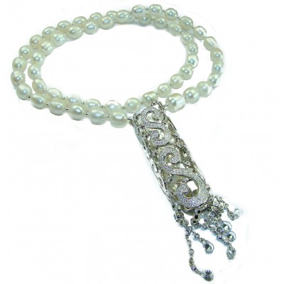 Spectacular 26 inches Long genuine Pearl .925 Sterling Silver handcrafted Long Necklace