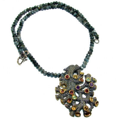 Summer Vibes Natural Multigem Labradorite beads strand .925 Sterling Silver handcrafted Necklace