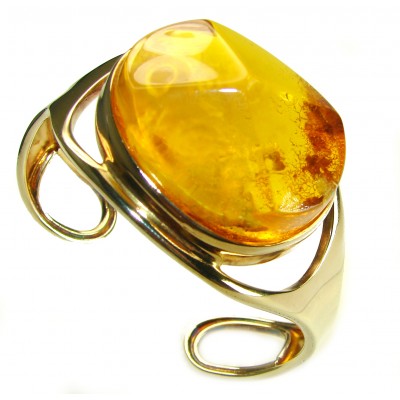 Vintage Design Genuine faceted Amber 14K Gold over .925 Sterling Silver handmade Bracelet / Cuff
