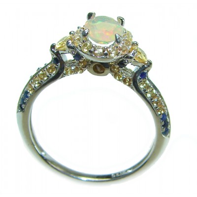 Golden Galaxy Genuine 4.5 carat Ethiopian Opal Sapphire .925 Sterling Silver handmade Ring size 7