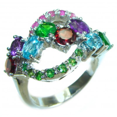 Tropical Beauty multigems .925 Sterling Silver Handcrafted Ring size 9