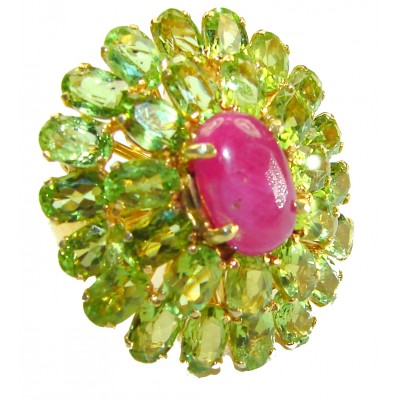 Pure Happiness Ruby Peridot 14K Gold over .925 Sterling Silver handmade Ring size 6 3/4
