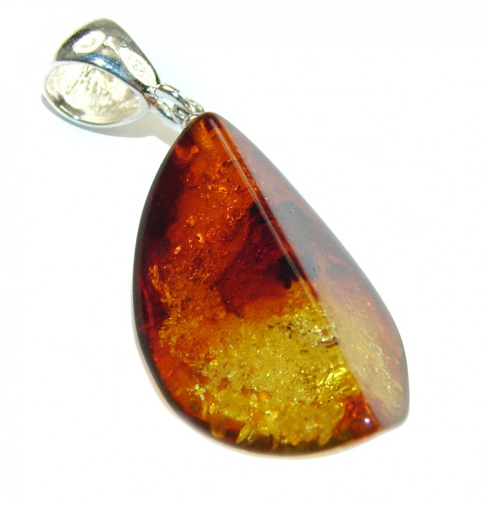Abstract Shape Baltic Amber .925 Sterling Silver handmade Pendant
