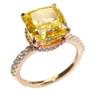 10.5 carat Priness cut Yellow Sapphire 14K Gold over .925 Sterling Silver handcrafted ring; s. 7