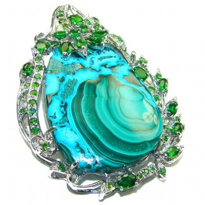 Colors of the Earth Authentic Chrysocolla .925 Sterling Silver handcrafted Large Pendant - Brooch