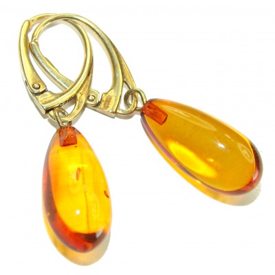 Perfect Baltic Amber 14K Gold over .925 Sterling Silver earrings