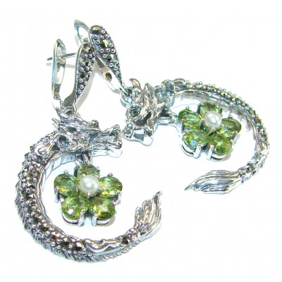 Flaying Dragons authentic Peridot .925 Sterling Silver Bali made earrings