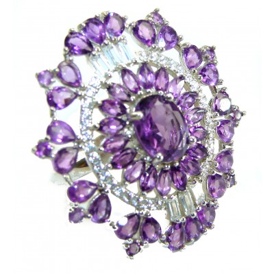 Large and Spectacular 16.5 carat African Amethyst .925 Sterling Silver Handcrafted Ring size 8
