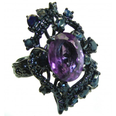 Spectacular authentic Amethyst black rhodium over .925 Sterling Silver Handcrafted Ring size 8