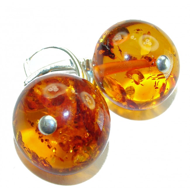 Golden spheres Baltic Polish Amber .925 Sterling Silver earrings