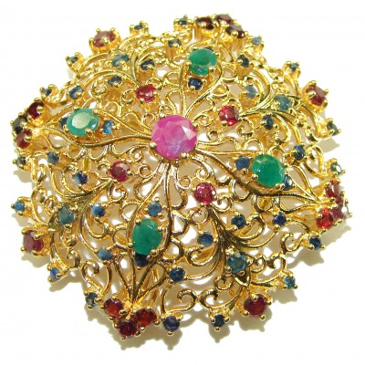 Vintage Design Ruby 14K Gold over .925 Sterling Silver handcrafted Pendant & Brooch